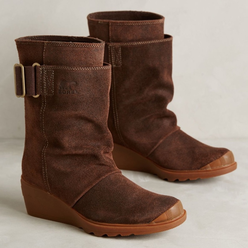 Sorel Toronto Brown Leather Mid Calf Winter Snow Wedge Boot Women's Size 7.5